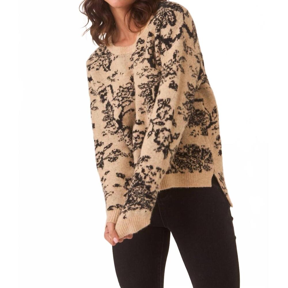 NEW NEKANE NKN floral jacquard knit sweater in camel